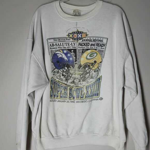 Vintage 1998 Broncos Vs Packers Super Bowl XXXII Crewneck Sweatshirt Size XXL - Picture 1 of 8